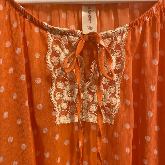 NOBO Translucent Orange Peach Blouse with Polka Dots and Bow Size S - Picture 2 of 8